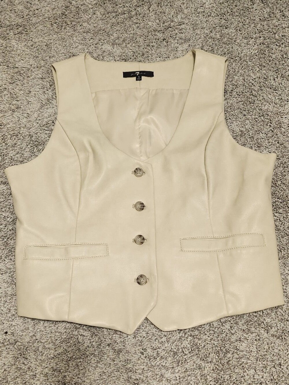 7 For All Mankind Faux Leather Button Down Vest Size S Ivory